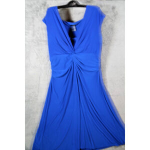 Chaps Women’s XL Blue Twist Front Sleeveless Dress‎ Stretch Lined Formal Gown